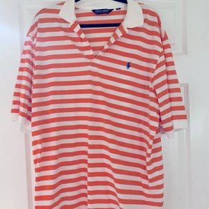 Orange and white striped Golf Polo Shirt